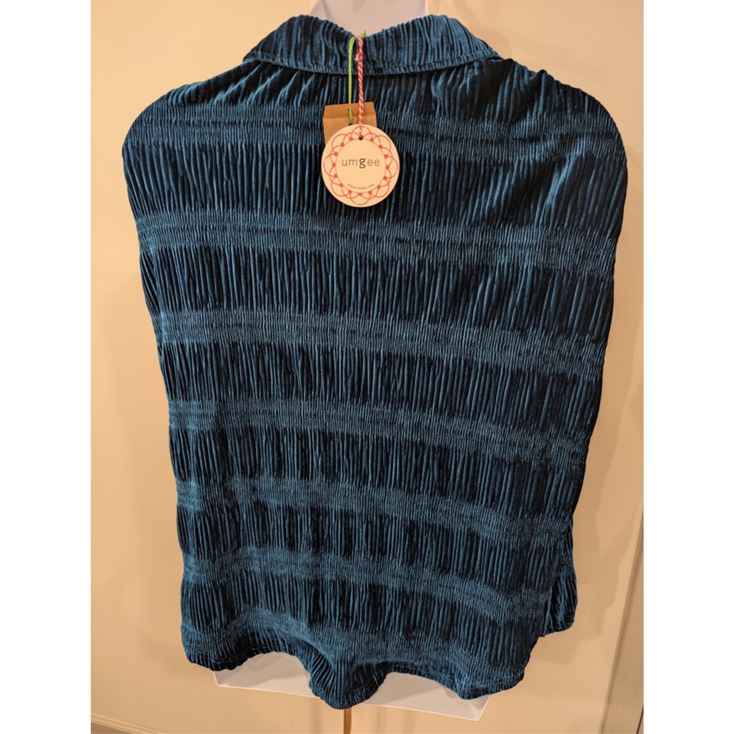 1046 - Umgee Teal Crushed Velvet Button Front Blouse Boho Vintage - NWT