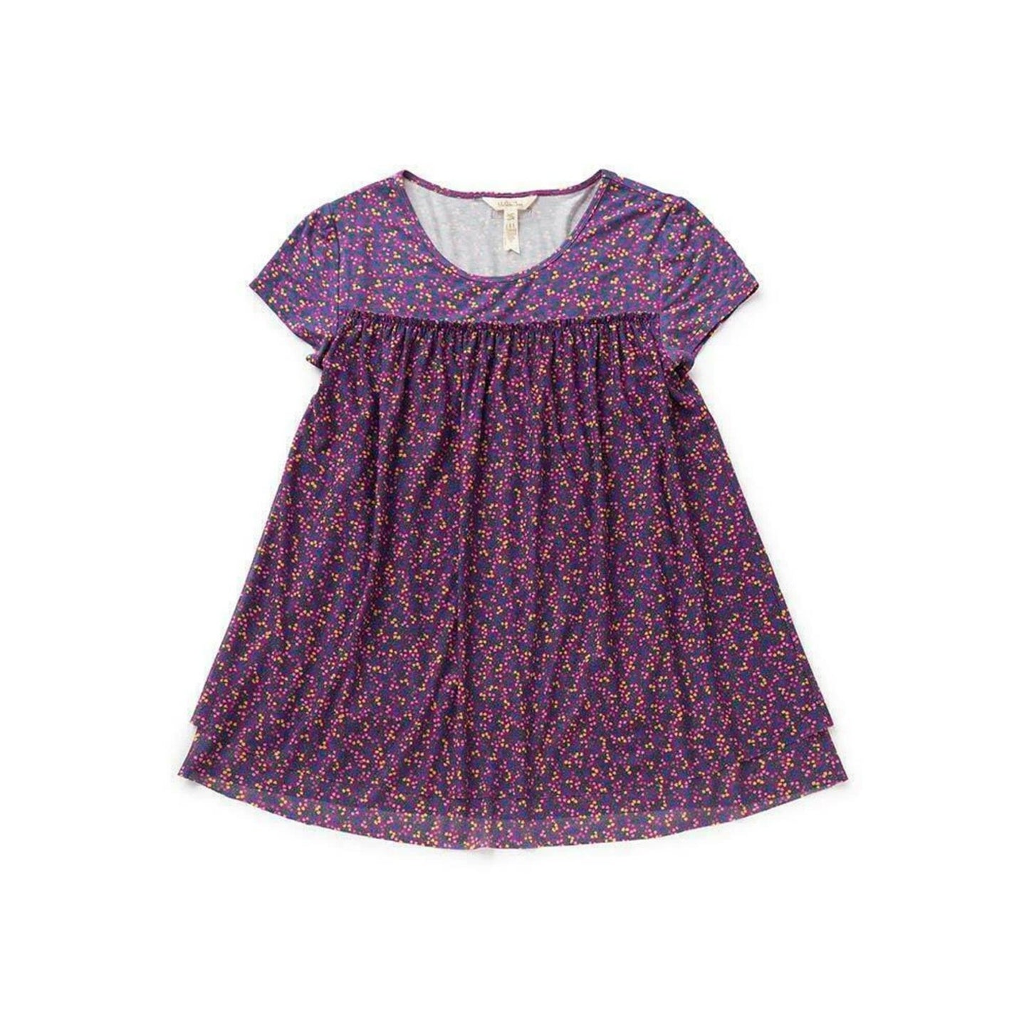 1139 - Boho Floral Babydoll Tunic Top Purple Pink Short Sleeve - New with Tag