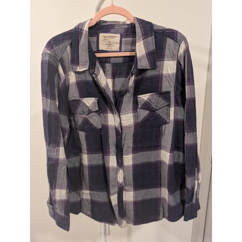 1486 - Arizona Jeans Purple Plaid Button Down Shirt - XXL