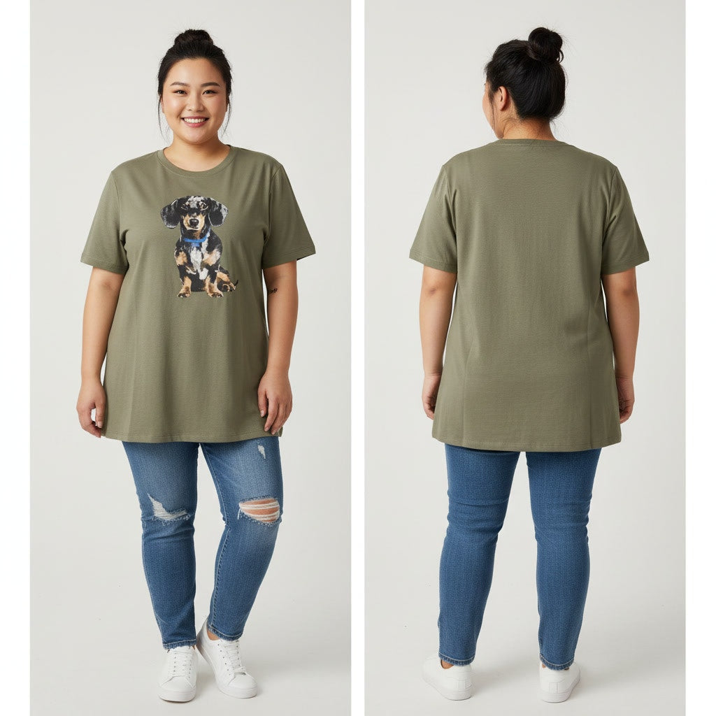 1308 - Zoe & Liv T-shirt Unisex Daschund Dog Shirt Crew Neck Green Size XXL