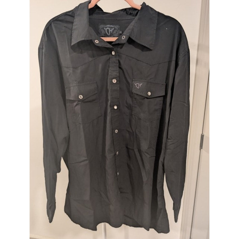 1461 - Cowgirl Hardware Black Rhinestone Snap Shirt - XXL