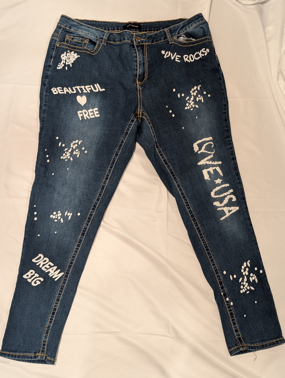 1165-Ashley Stewart Graphic Skinny Jeans Womens Blue Size 20 - Used