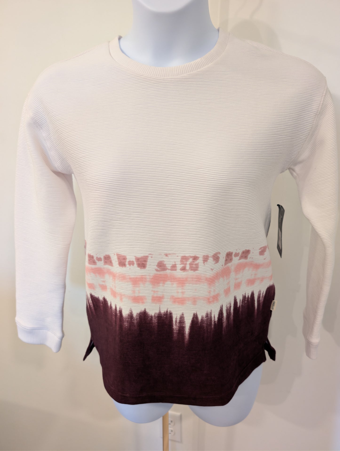 1172- Magellan Ribbed Colorblock Long Sleeve Top Womens Cream Purple - Size XL