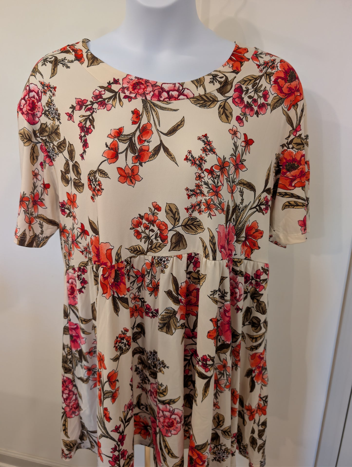 1177- Agnes & Dora Floral Babydoll Dress Cream Pink Orange Boho - NWT- XXL