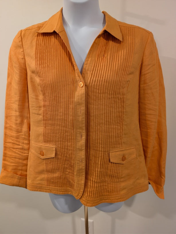 1197 - Jones New York Orange Pintuck Button Front Blouse Jacket - Size 14