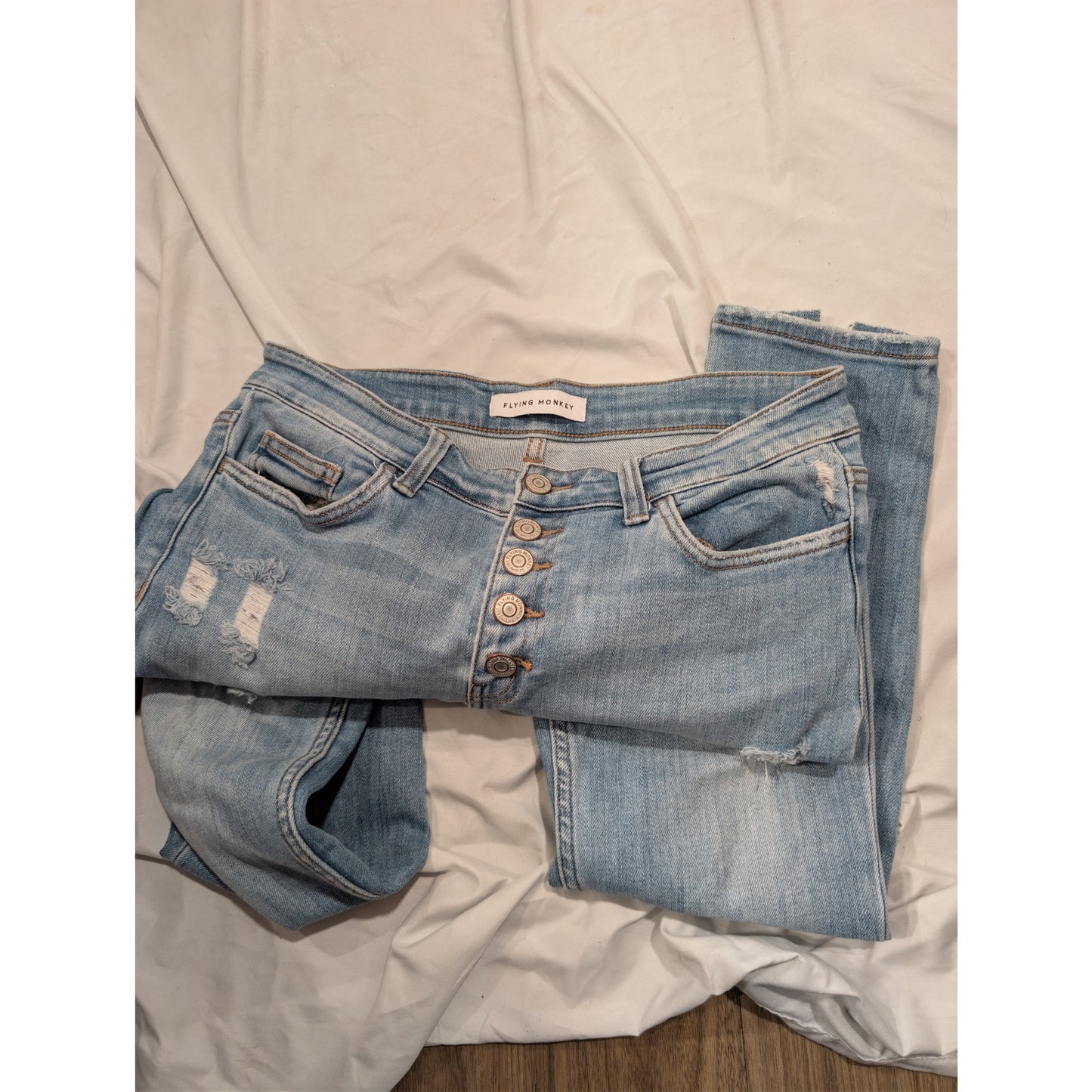 1344 - Flying Monkey Lt wash button fly skinny jeans - 29