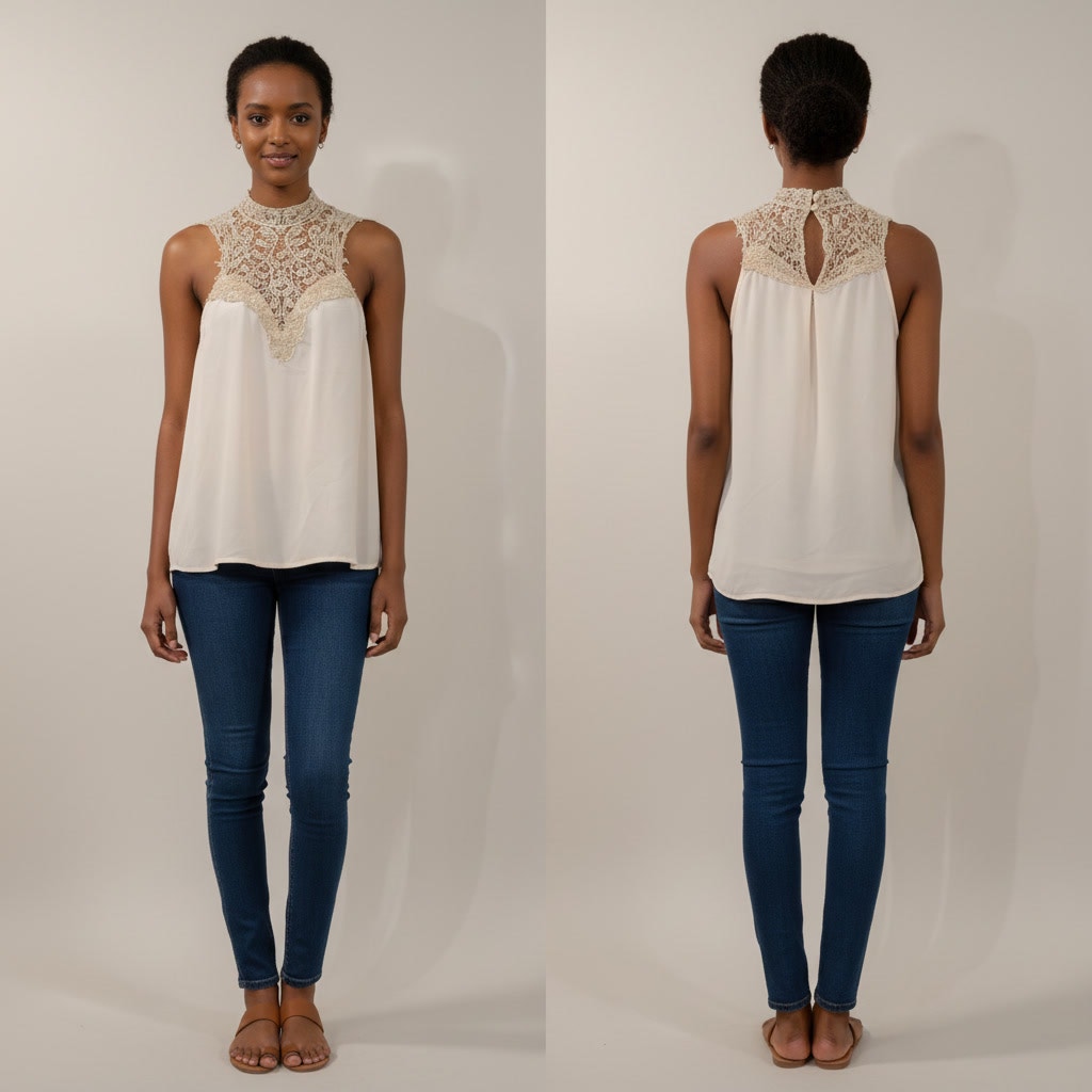 1325 - Trac Delicate Crochet/Lace Trim Tank - XL