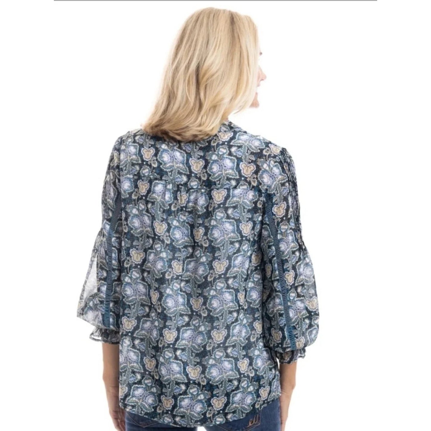 1128-Linda Anderson Floral Chiffon Blouse w Cutout & Attached Cami - Size 1x-NWT