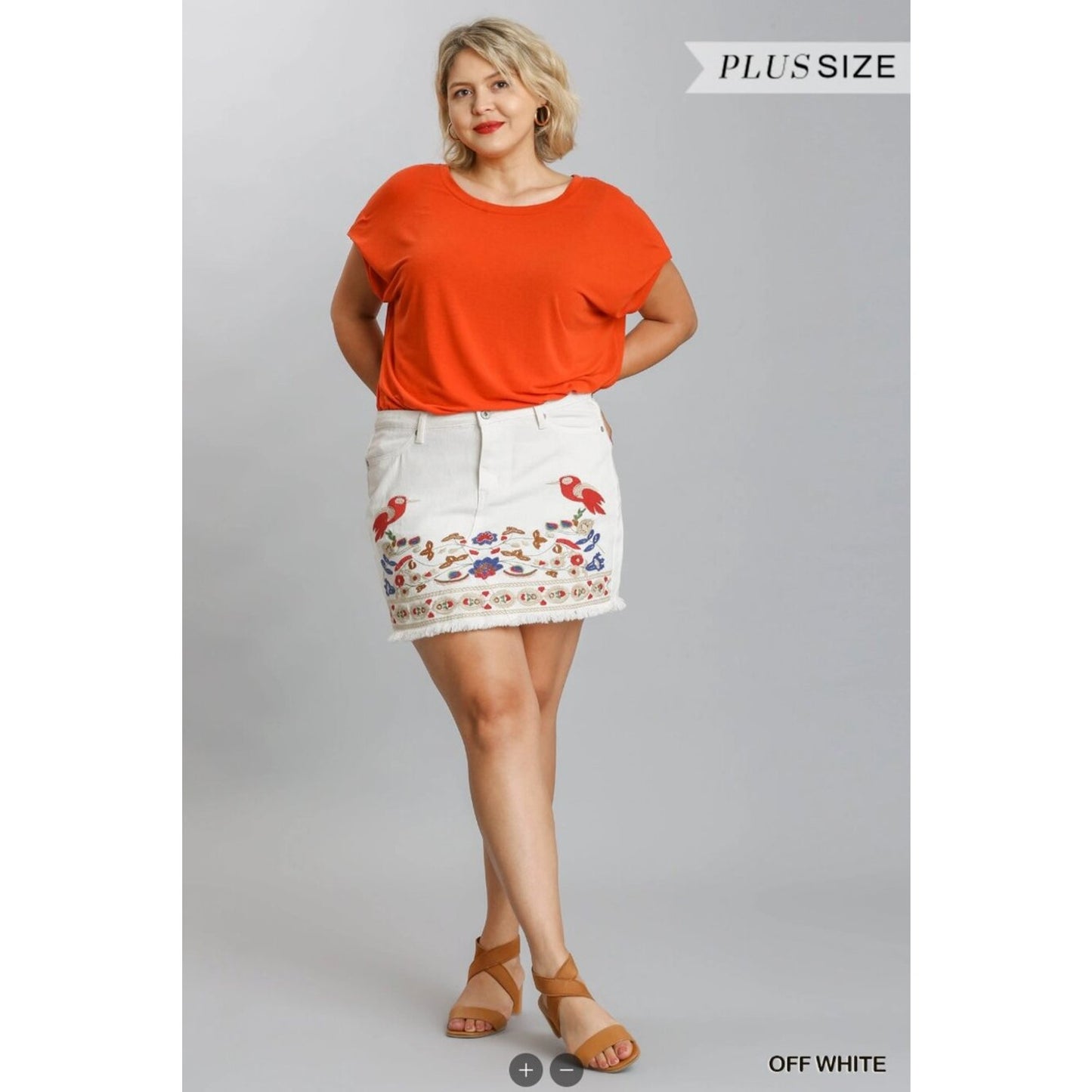UMGEE - Embroidered Detail High Rise Non-Stretch Denim Skirt