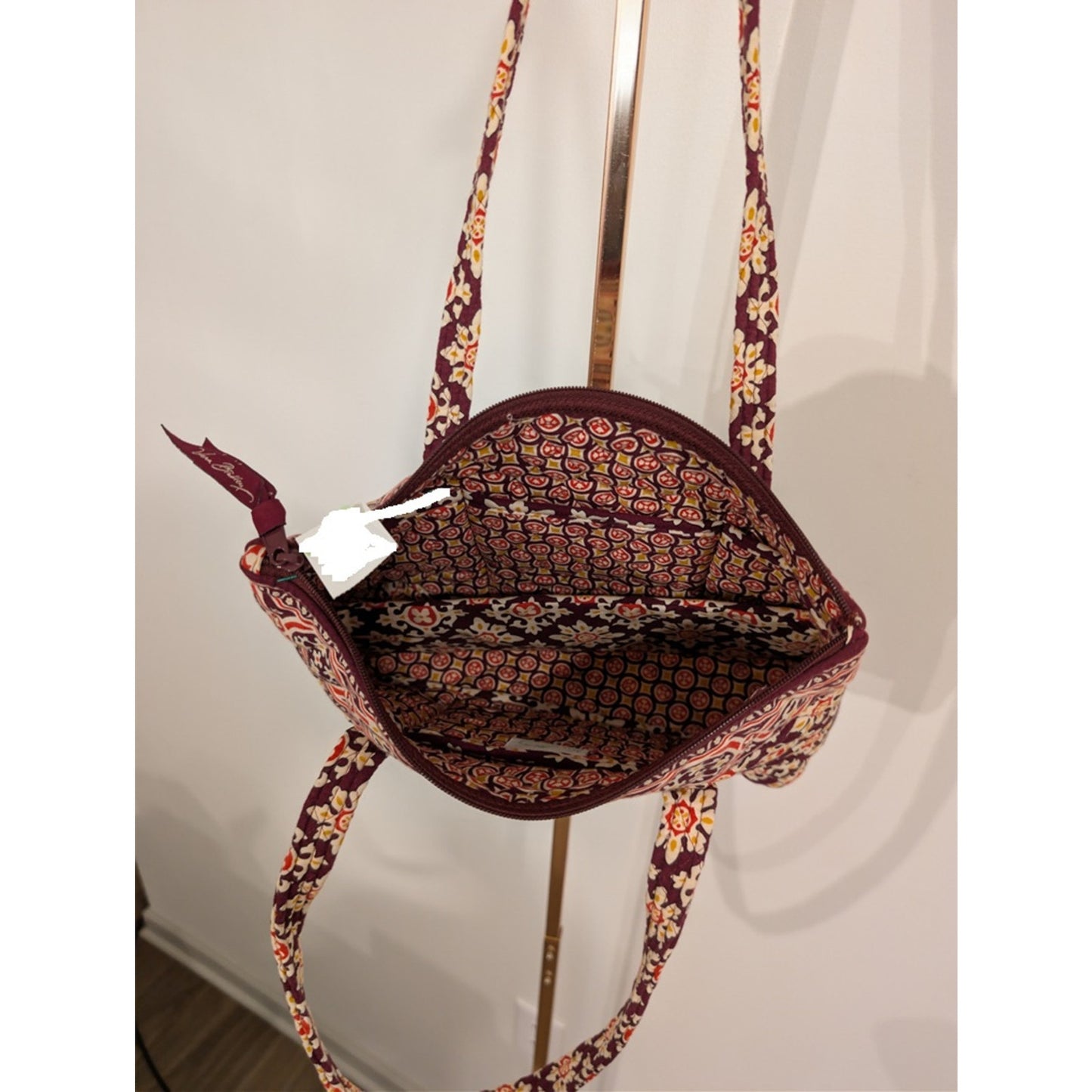 1064 - Vera Bradley Quilted Floral Tote Bag Burgundy Boho - Used