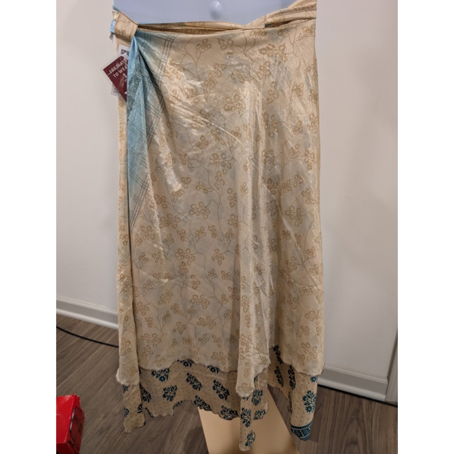 1150 - Jackpot Boho Floral Wrap Skirt Beige Blue Maxi One Size - NWT