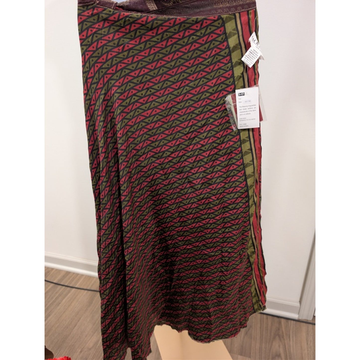 1152 - JackpoBoho Printed Wrap Skirt Tie Waist Maxi Midi Red Green Purple - NWT