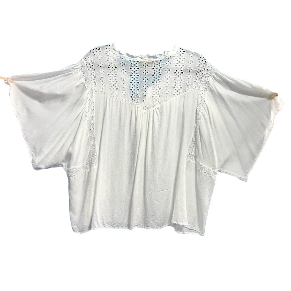 1326 - Rain White Eyelet Crop Blouse - Size 2X