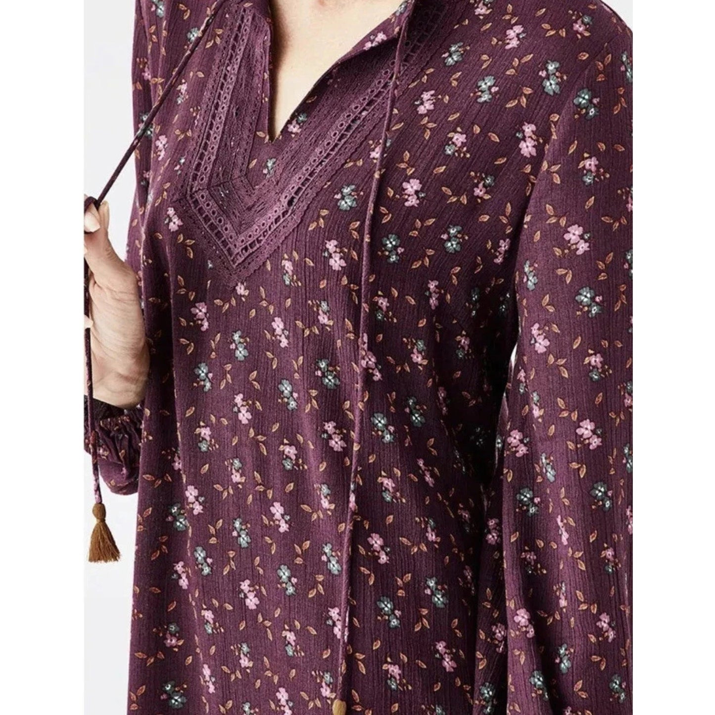1142 - Matilda Jane Boho Floral Peasant Dress Burgundy Long Sleeve - NWT- Medium
