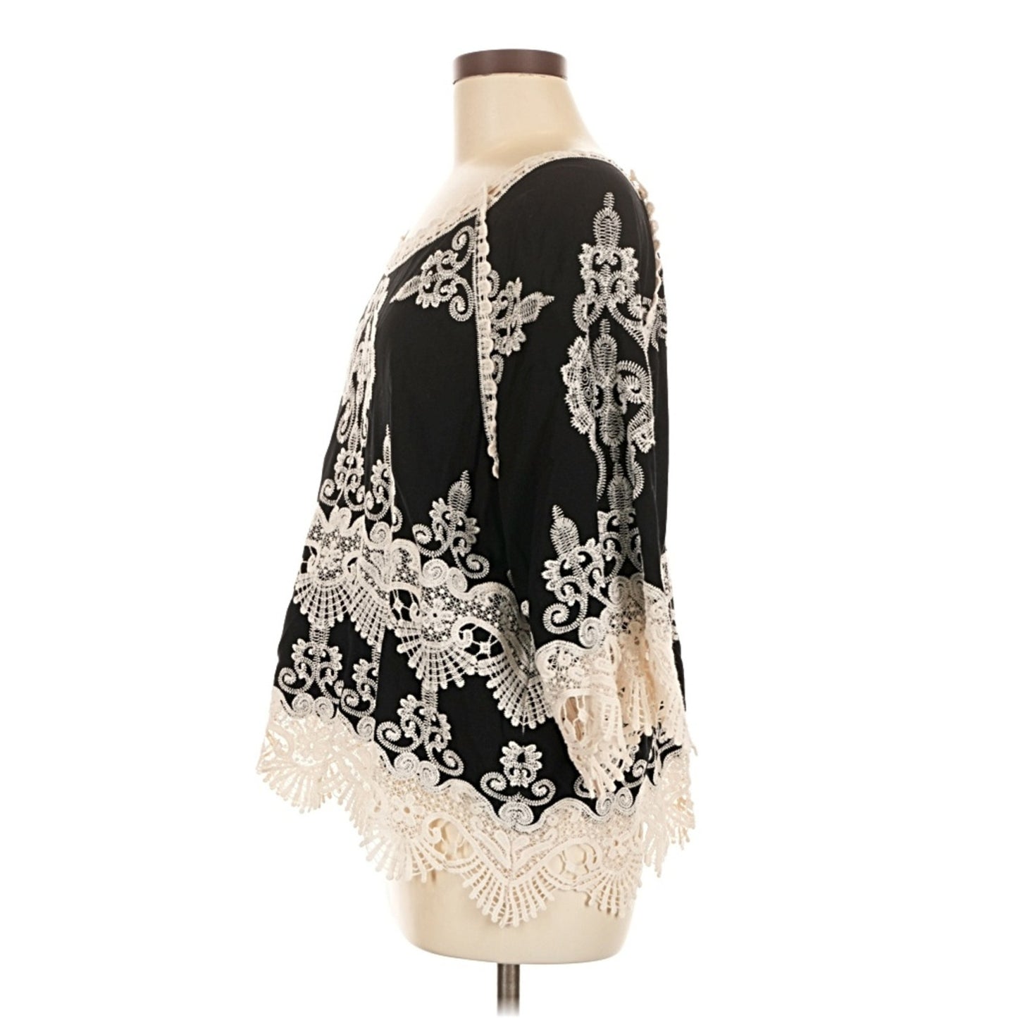 1110 - Leo & Nicole Boho Lace Embroidered Black Tunic Top - New - Size 3X