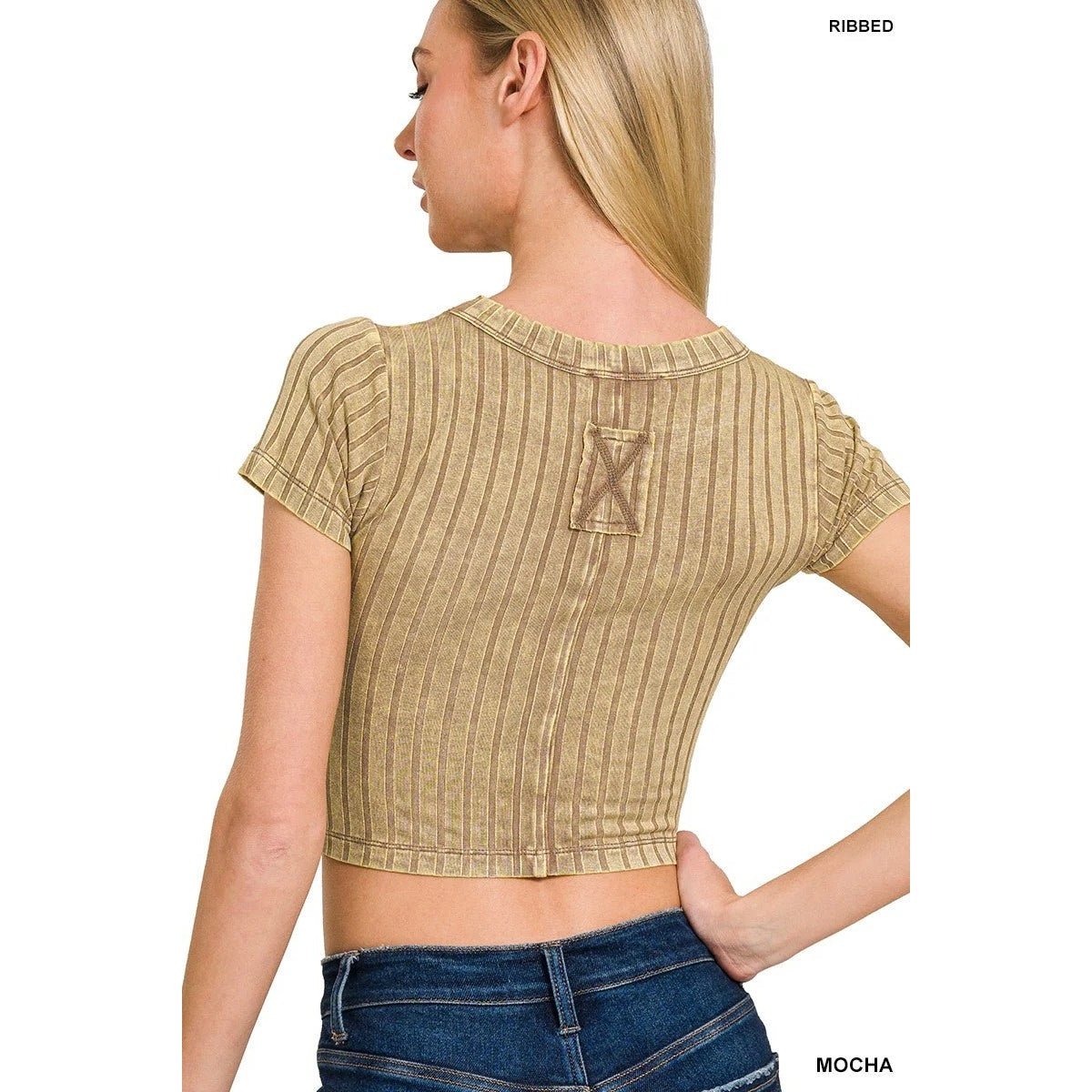 1357 - Zenana Mocha Washed Cropped Top Short Sleeve T-Shirt