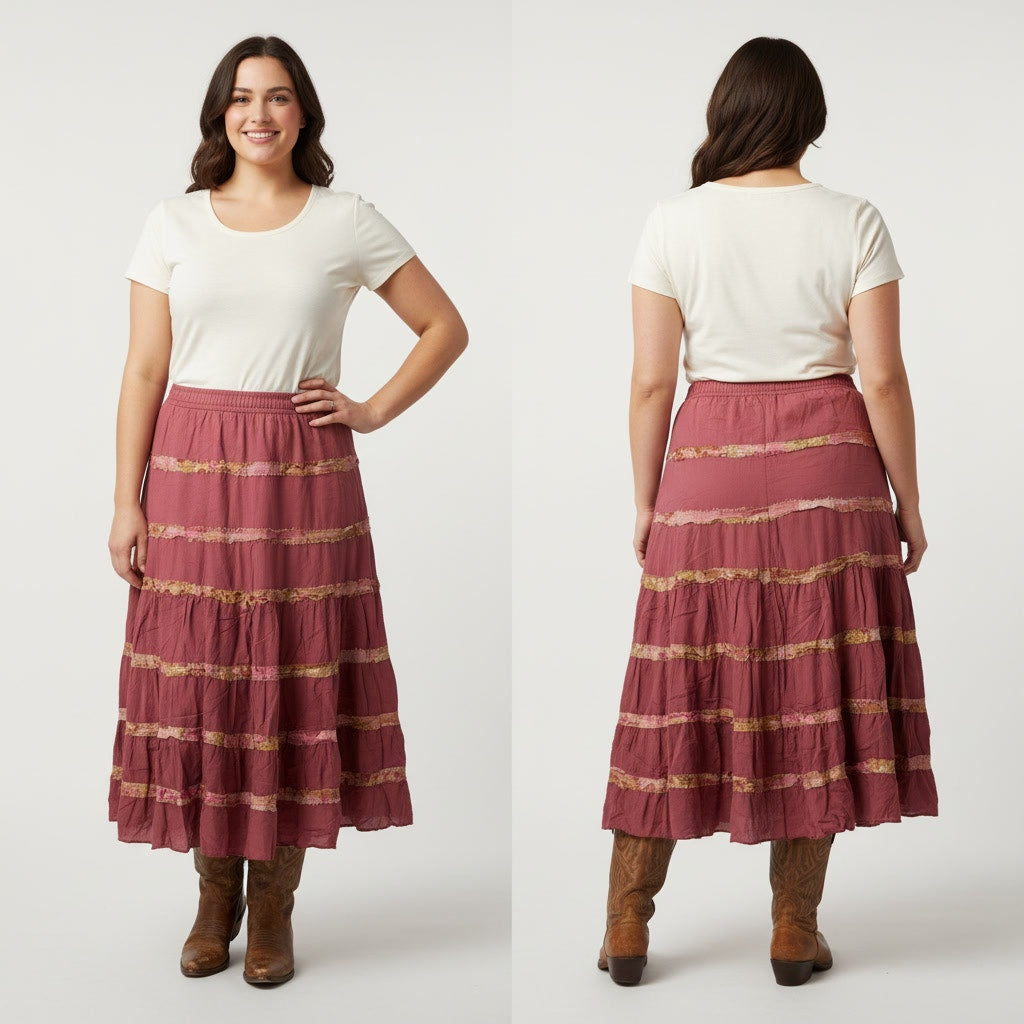 1501 - Maroon Ombre Full skiirt with Ribbon and sequin detail - XL