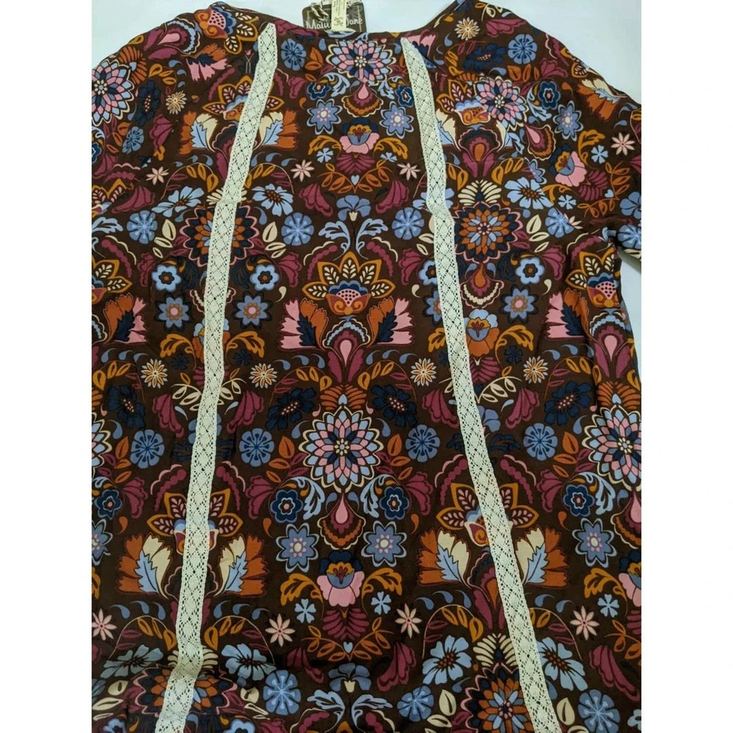 1126 - Matilda Jane Anthropologie Floral Boho Dress Lace Trim Womens - Size L