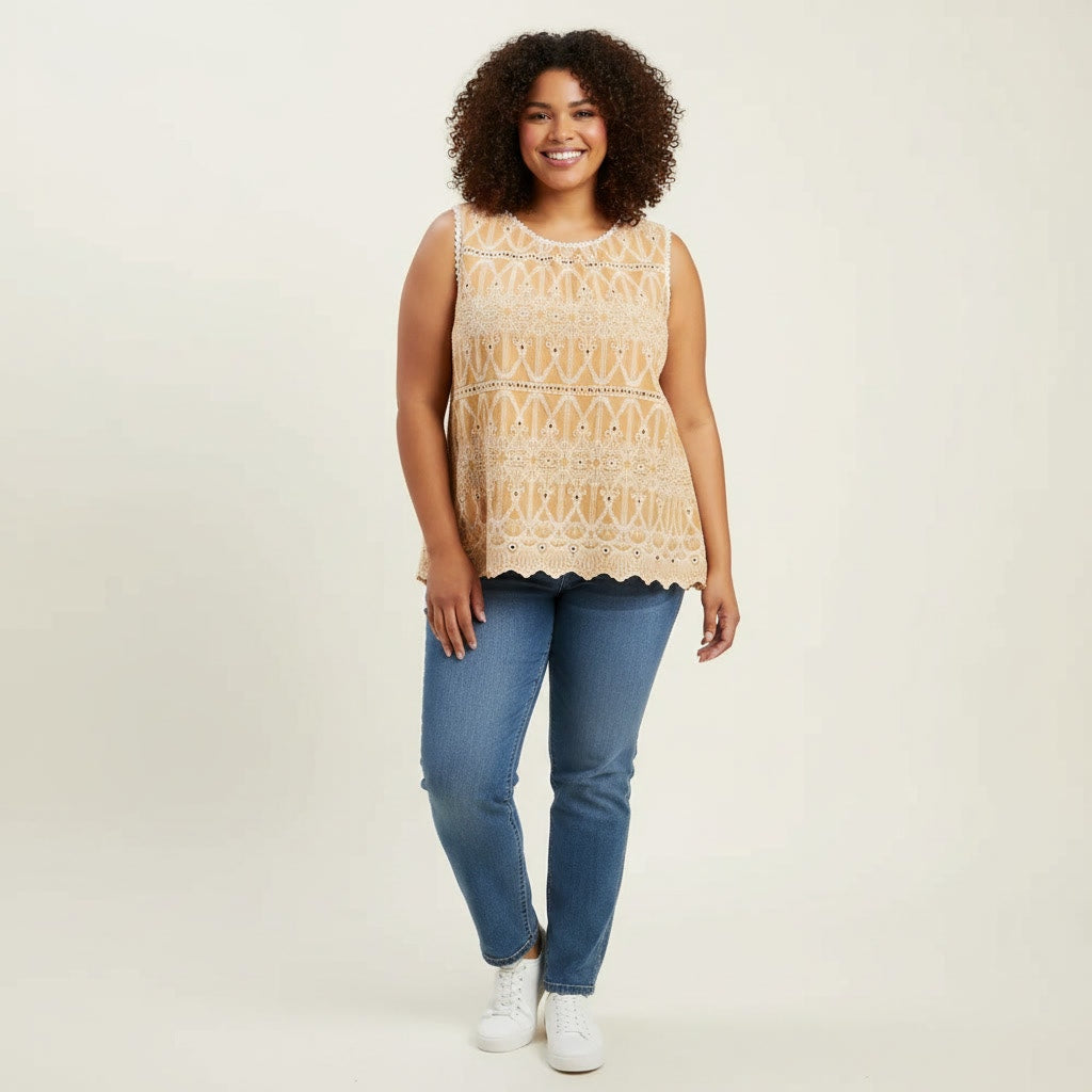 1268 - Skies Are Blue Fully Embroidered Mustard top - 2X - NWOT