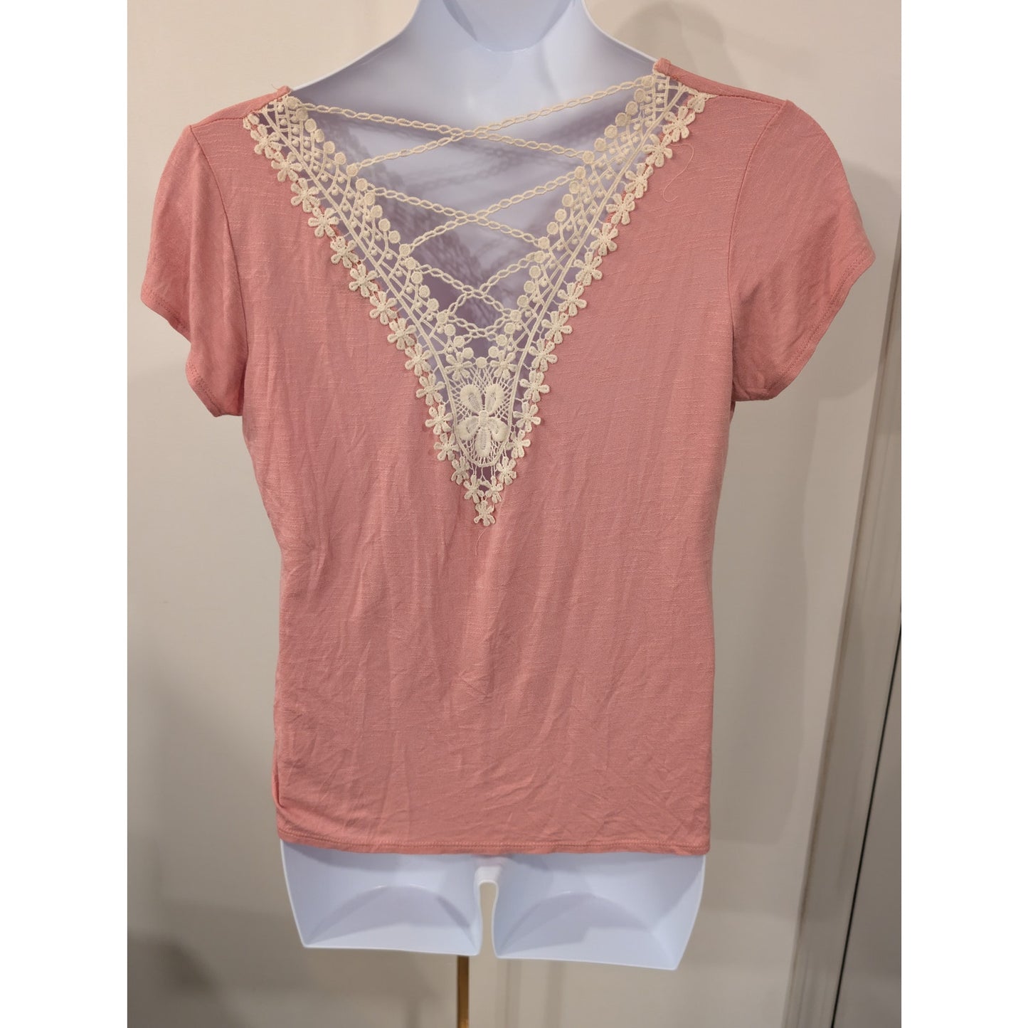 1430 - B Famous Pink Blouse with Crochet Back - Size XL