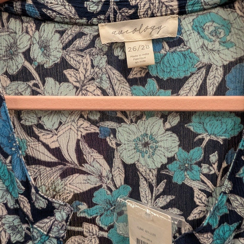 1451- Aveology Navy dress with floral print - 3X - NWT