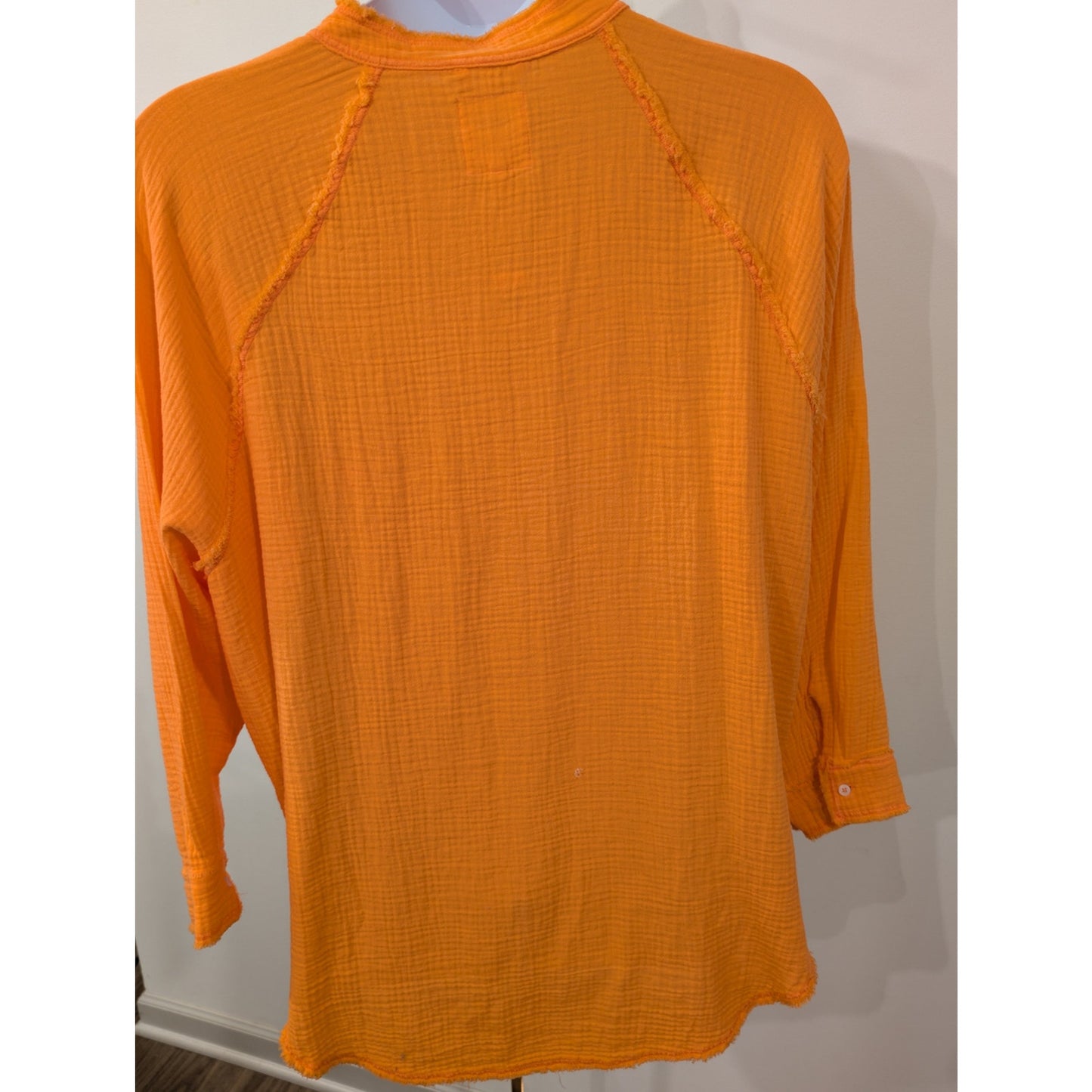 1058 - AERIE Orange Gauze Button Front Tunic Shirt L- NWT