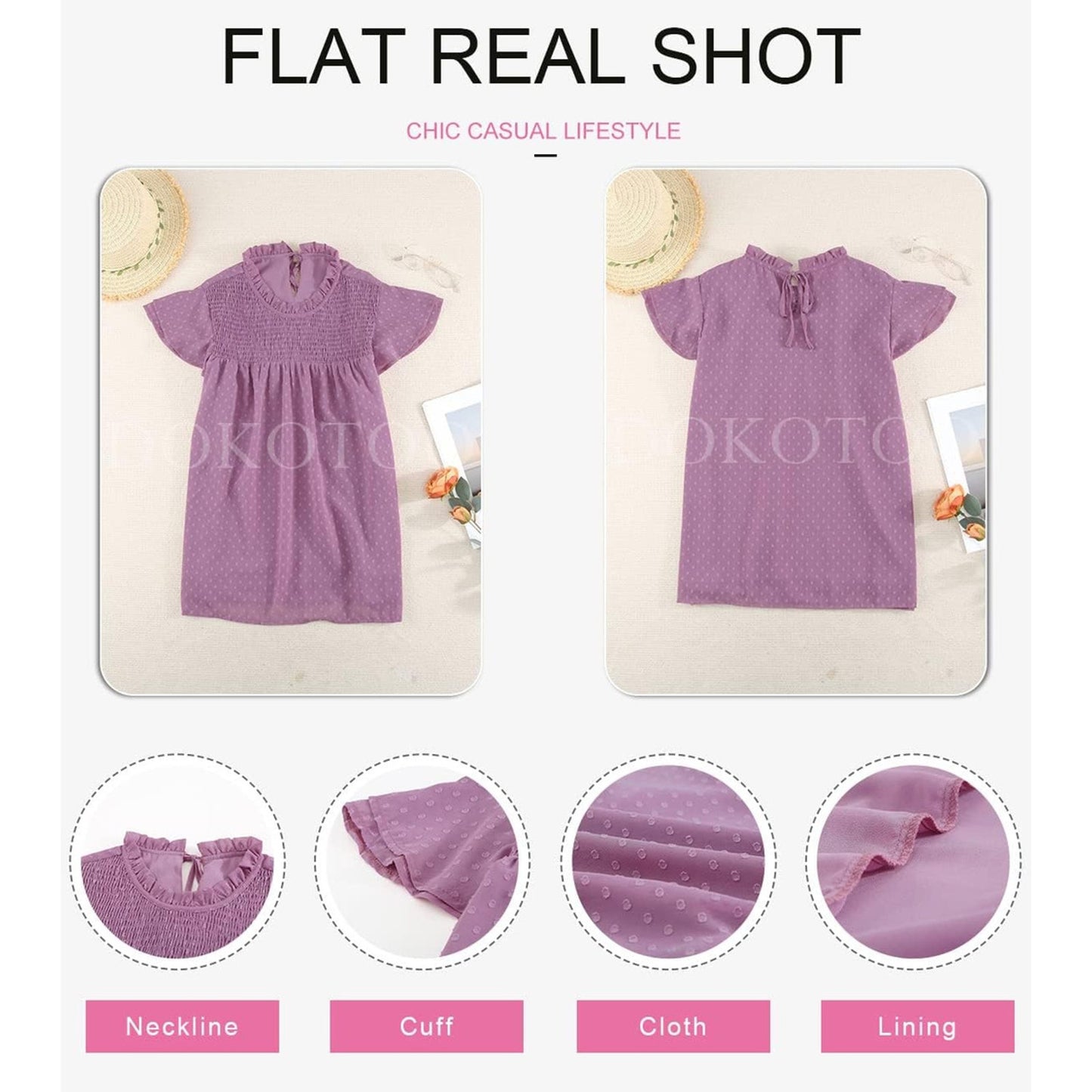 1119 - DOKOTOO Boho Purple Smocked Flutter Sleeve Blouse Tie Back - NEW - 2XL
