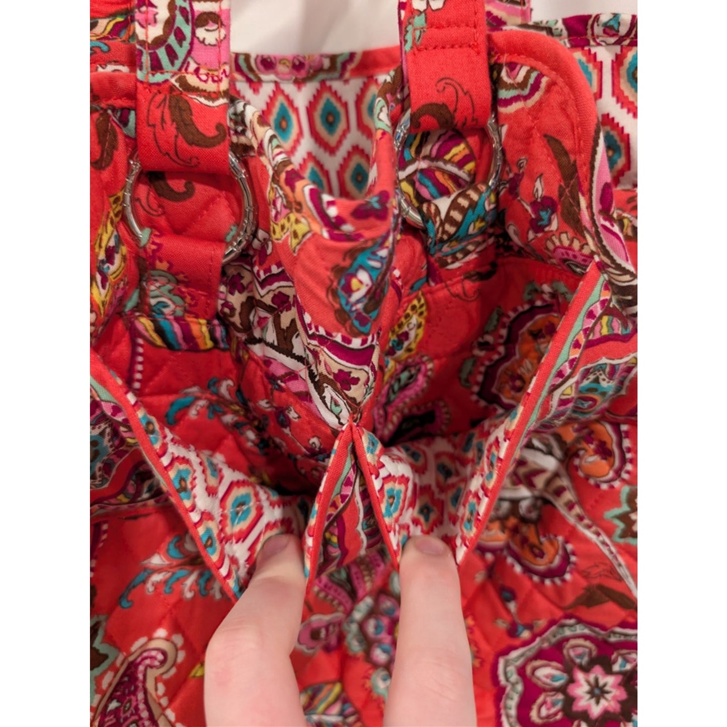 1067 - Vera Bradley Quilted Floral Tote Bag Pink Paisley Zip Pocket