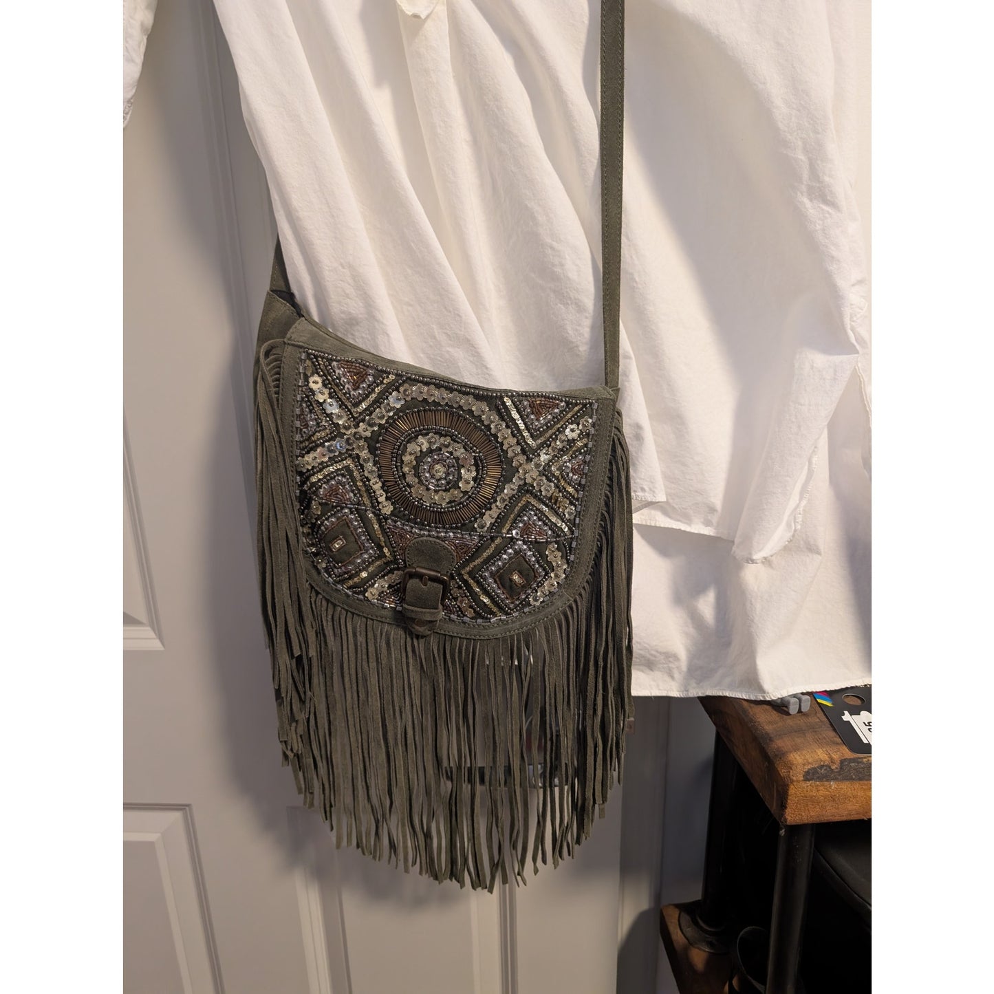 1526 - Big Buddha Suede Crossbody with beading, sequins and fringe