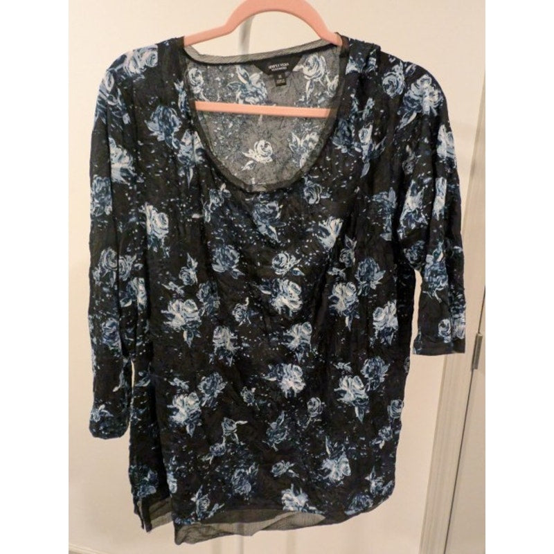 1471 - Simply Vera Navy Rose Print Blouse - 1X