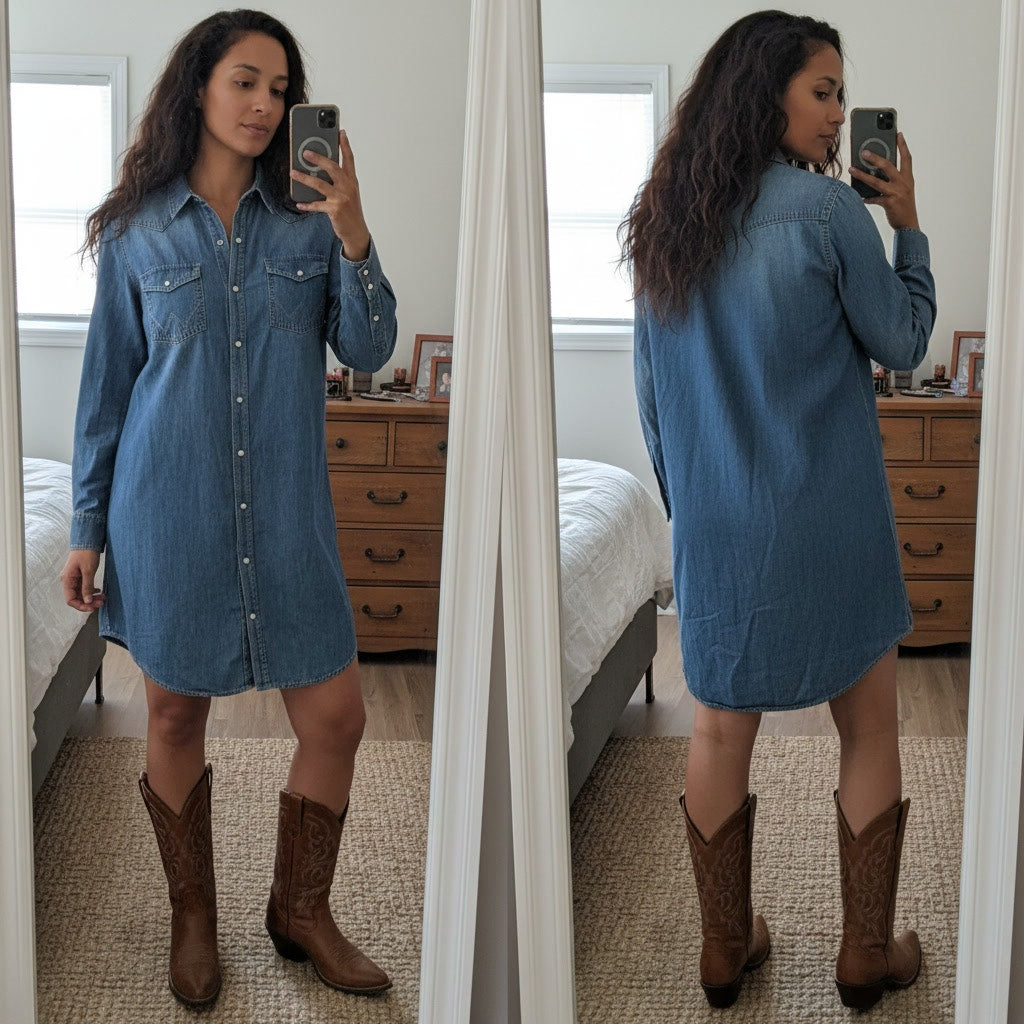 1494 - Wranger Retro Chambray Shirt Dress - Large - NWT