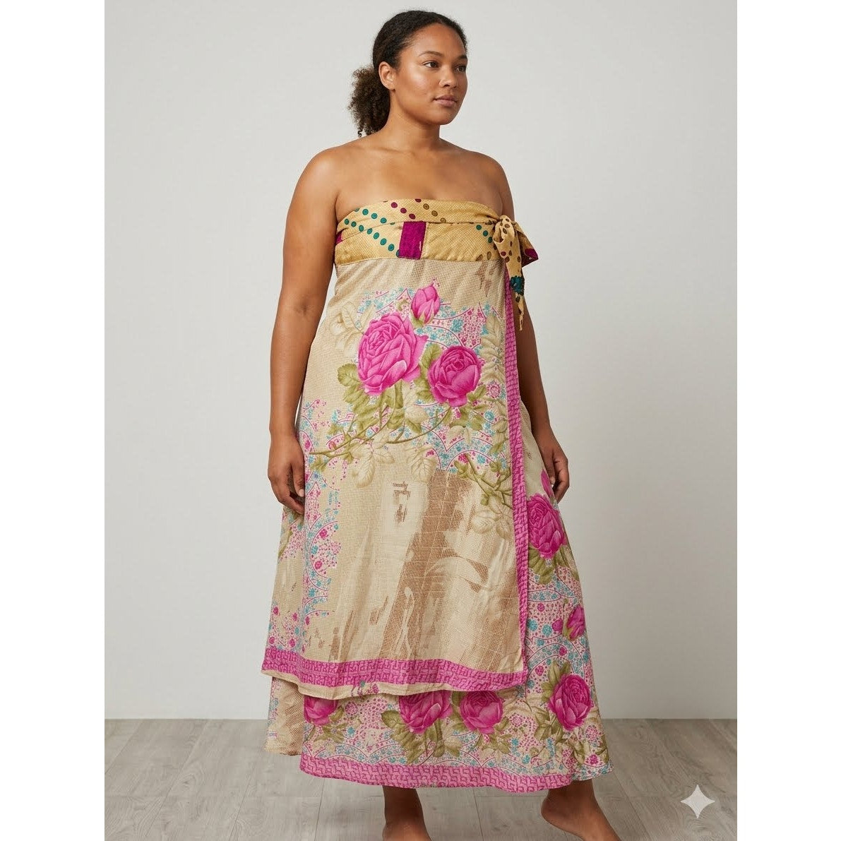 1148 - Jackpot Boho Floral Mesh Wrap Skirt Pink Beige One Size - NWT