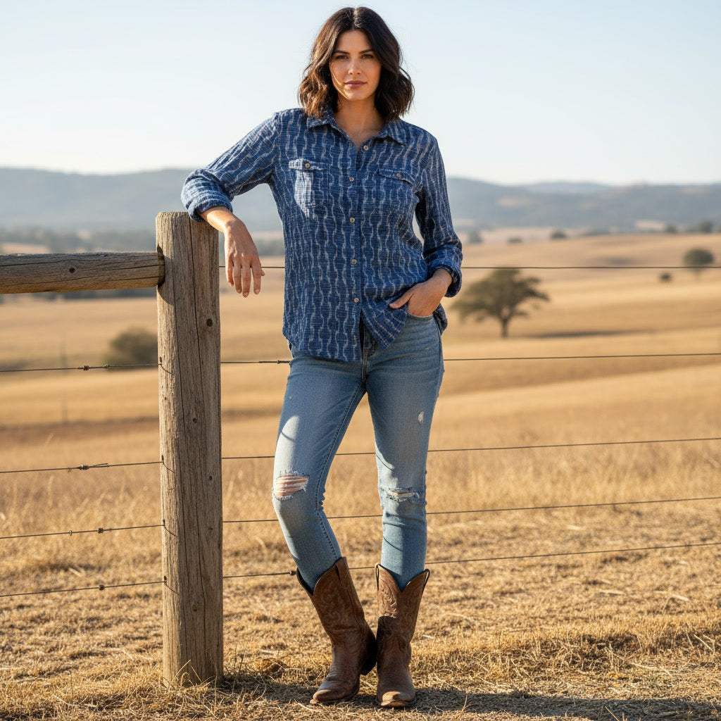 1515 - The Territory Ahead Blue and White Western Shirt - XL