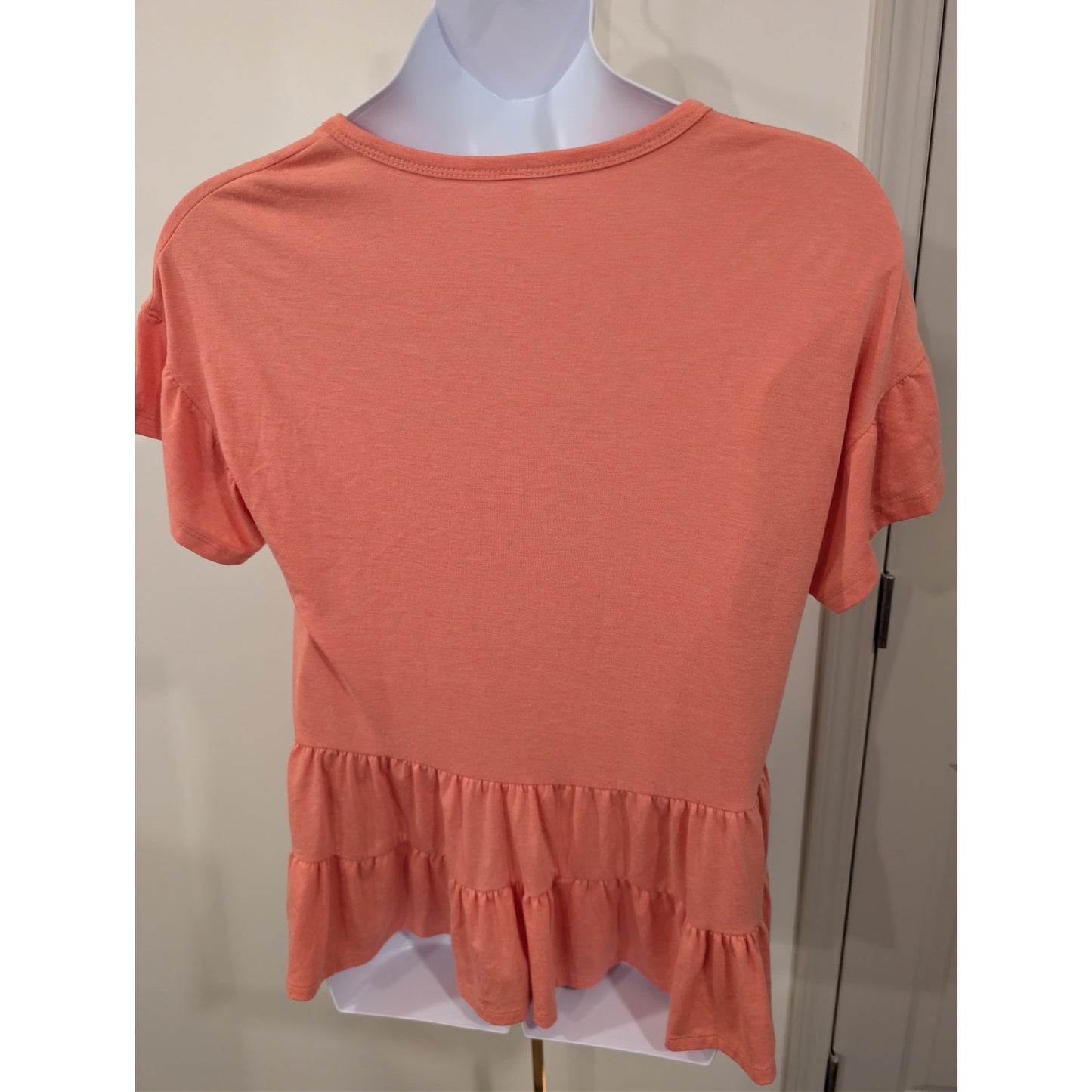 1296 - Emerald Peach Tiered Blouse with wood buttons - Medium