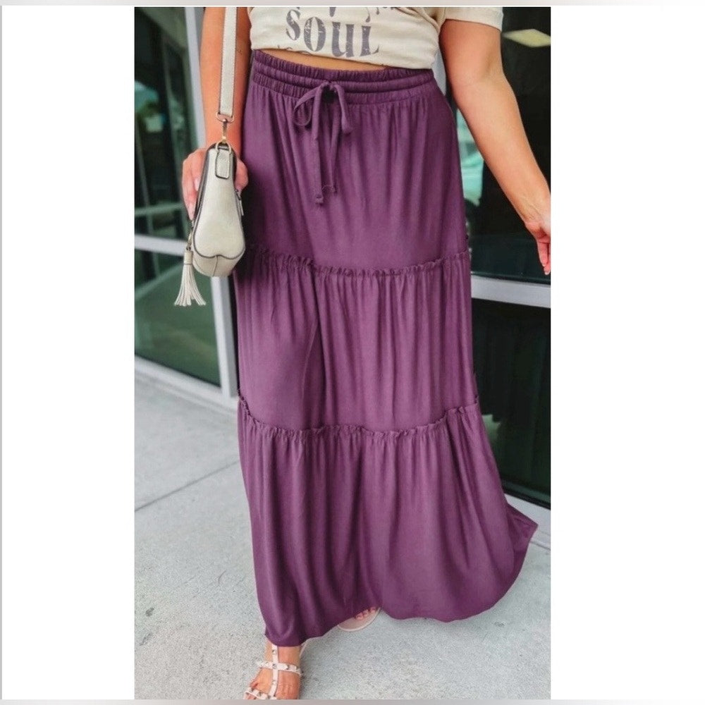 1396 - Zenana Tiered Maxi Skirt - Eggplant - 3X - NWOT