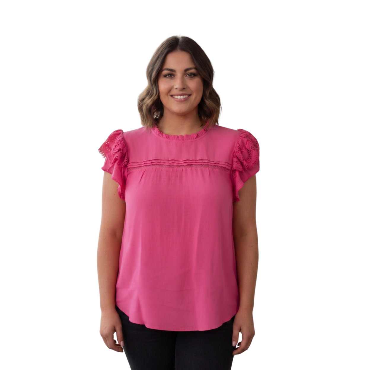 1436 - Perch Pink Blouse with Crochet Sleeve - 3XL - NWT