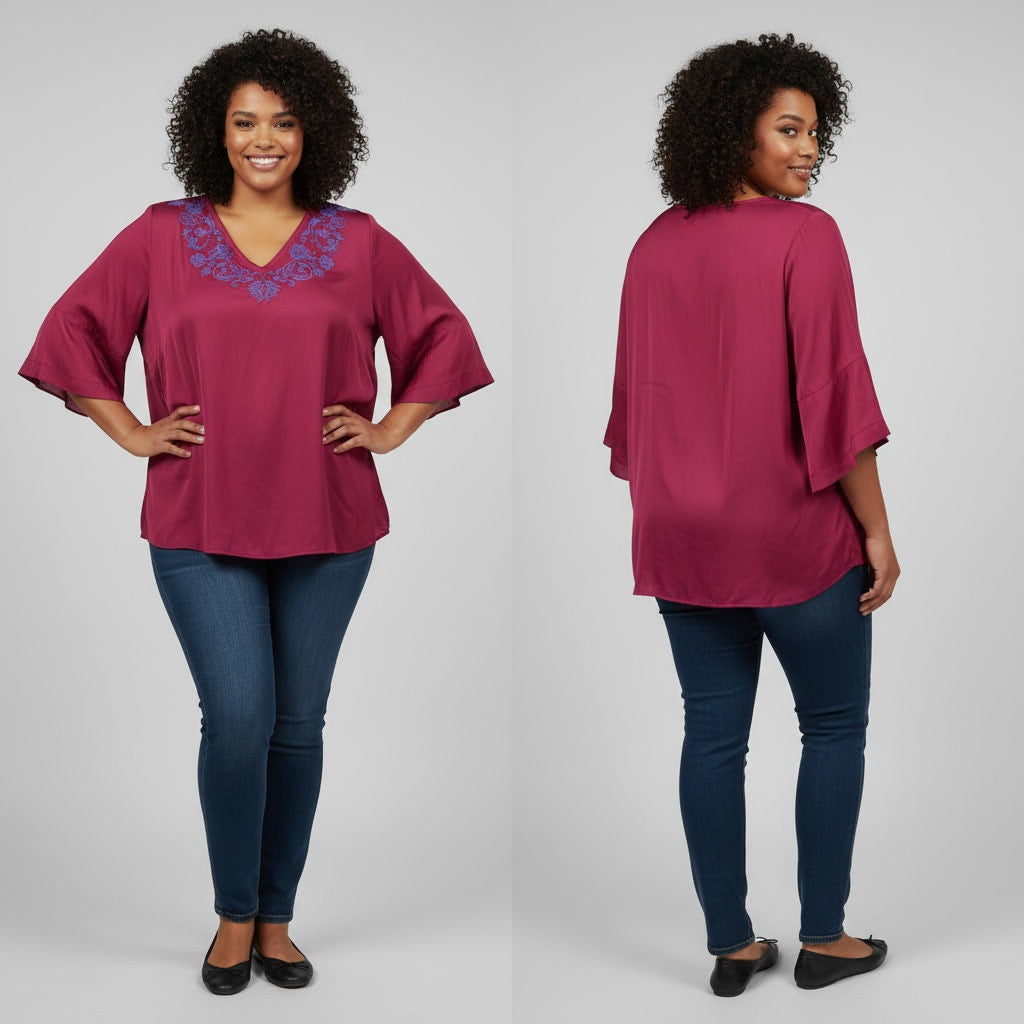 1338  - Iman Embroidered Blouse - Embroidered - 1X - NWT