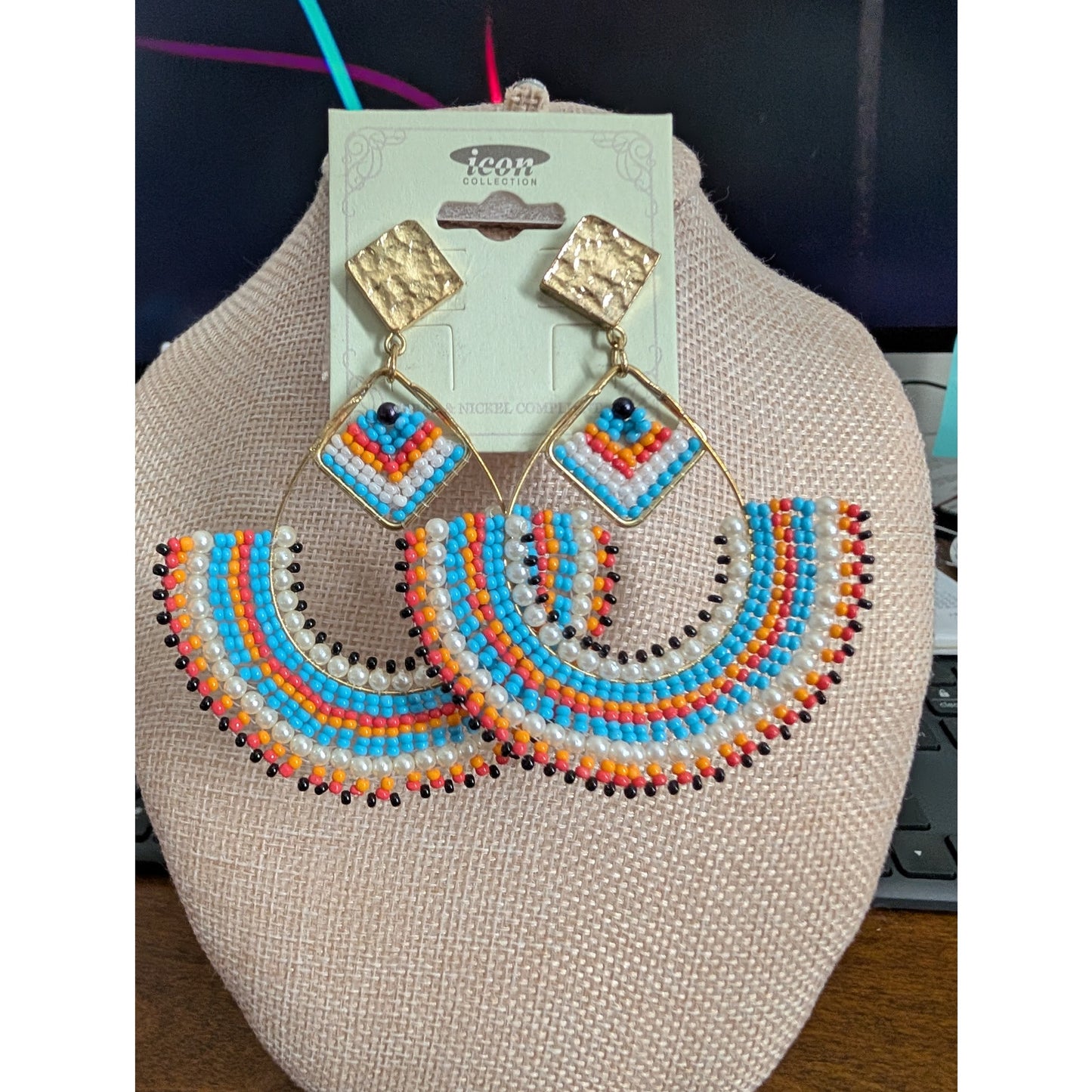 1459 - Half Moon beaded earrings - NWT