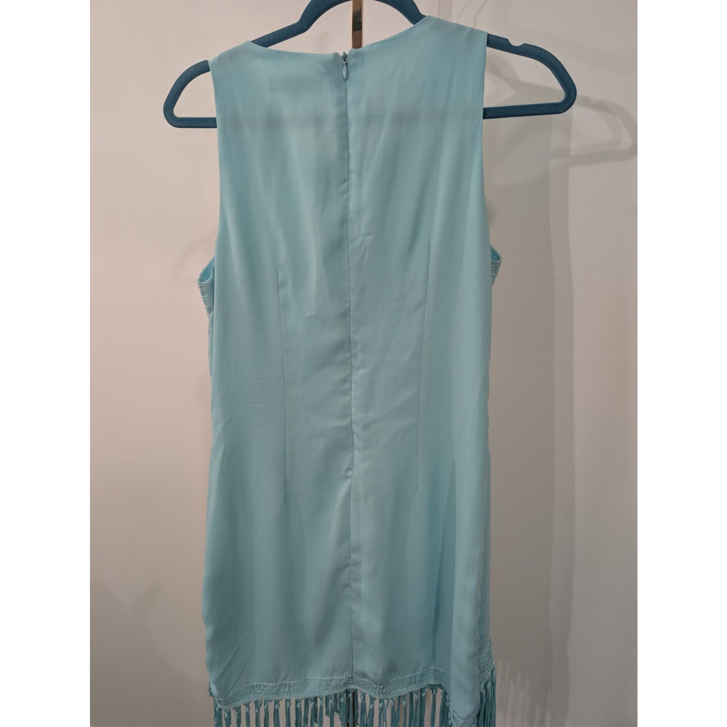 1049 - Umgee Blue Embroidered Fringe Sleeveless Tunic Dress Womens Size M