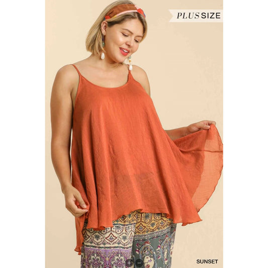Umgee Sheer Adjustable Spaghetti Strap Flowy Silhouette Top
