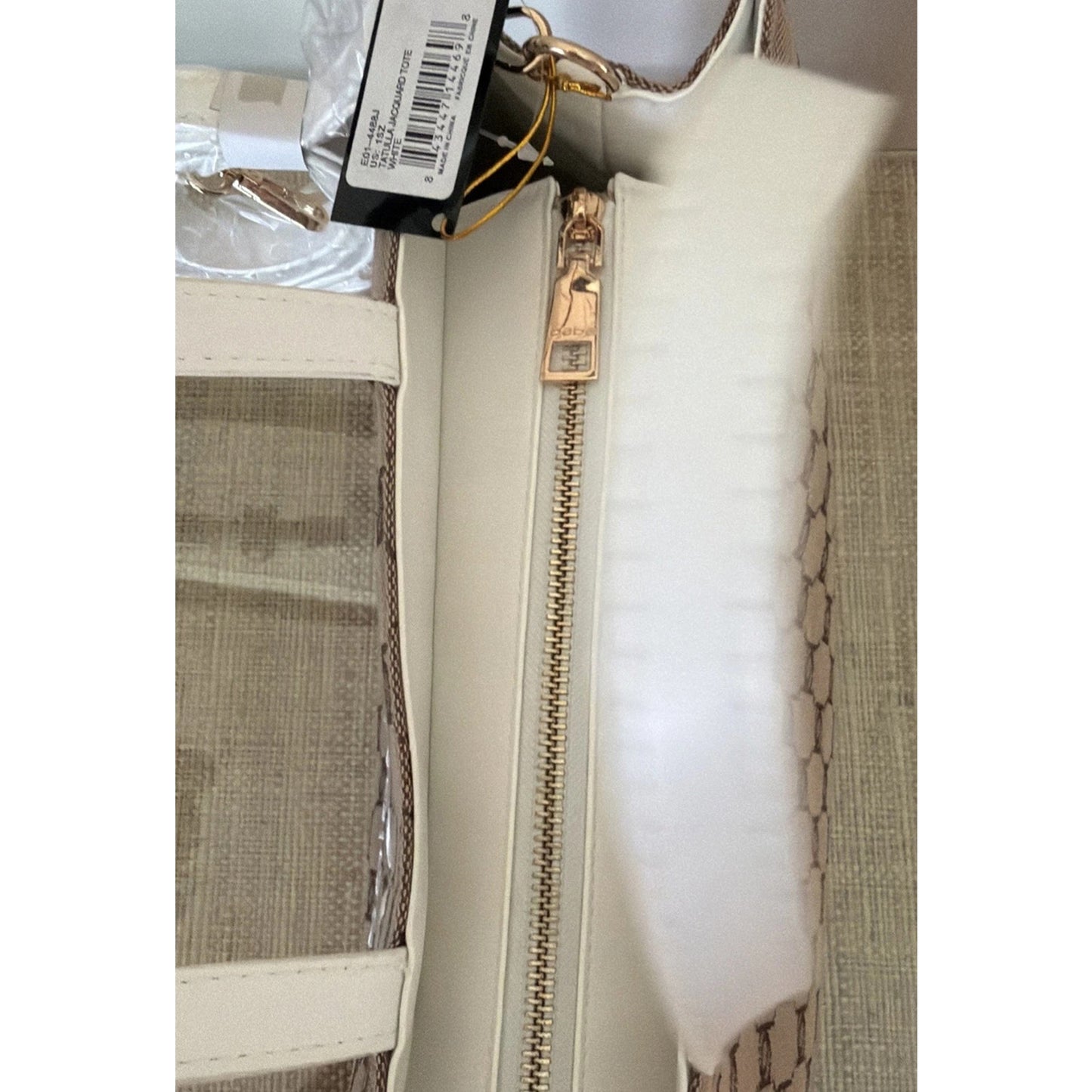 1121 - Bebe Los Angeles Monogram Tote Bag White Brown Logo - NWT