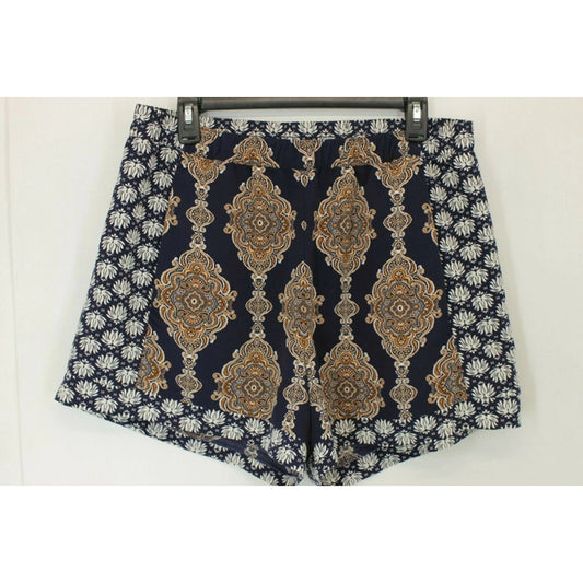 1105 - H & M Boho Paisley Print Shorts Navy Cream Gold Size 12