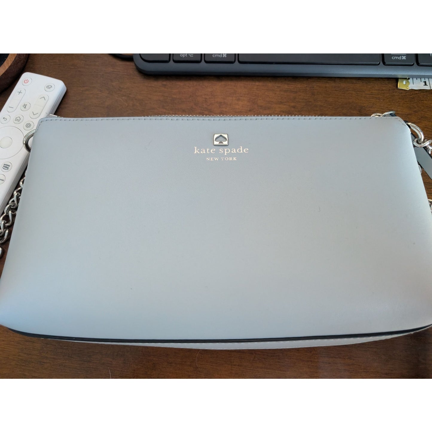 1001 Kate Spade Crossbody Bag Light Blue Leather Chain Strap - Like New