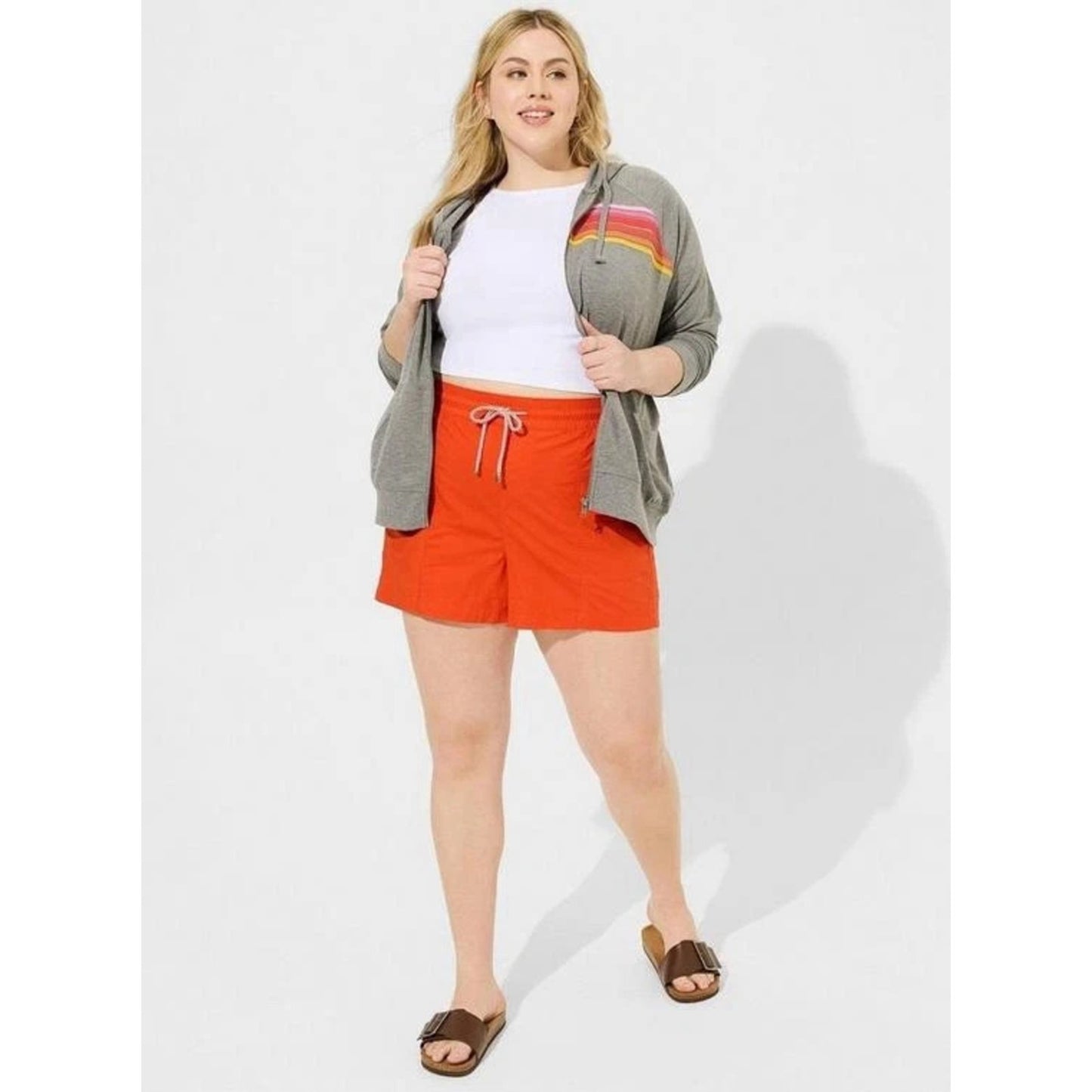 1086 - Torrid Poplin Yacht Shorts Orange Drawstring 1X - New