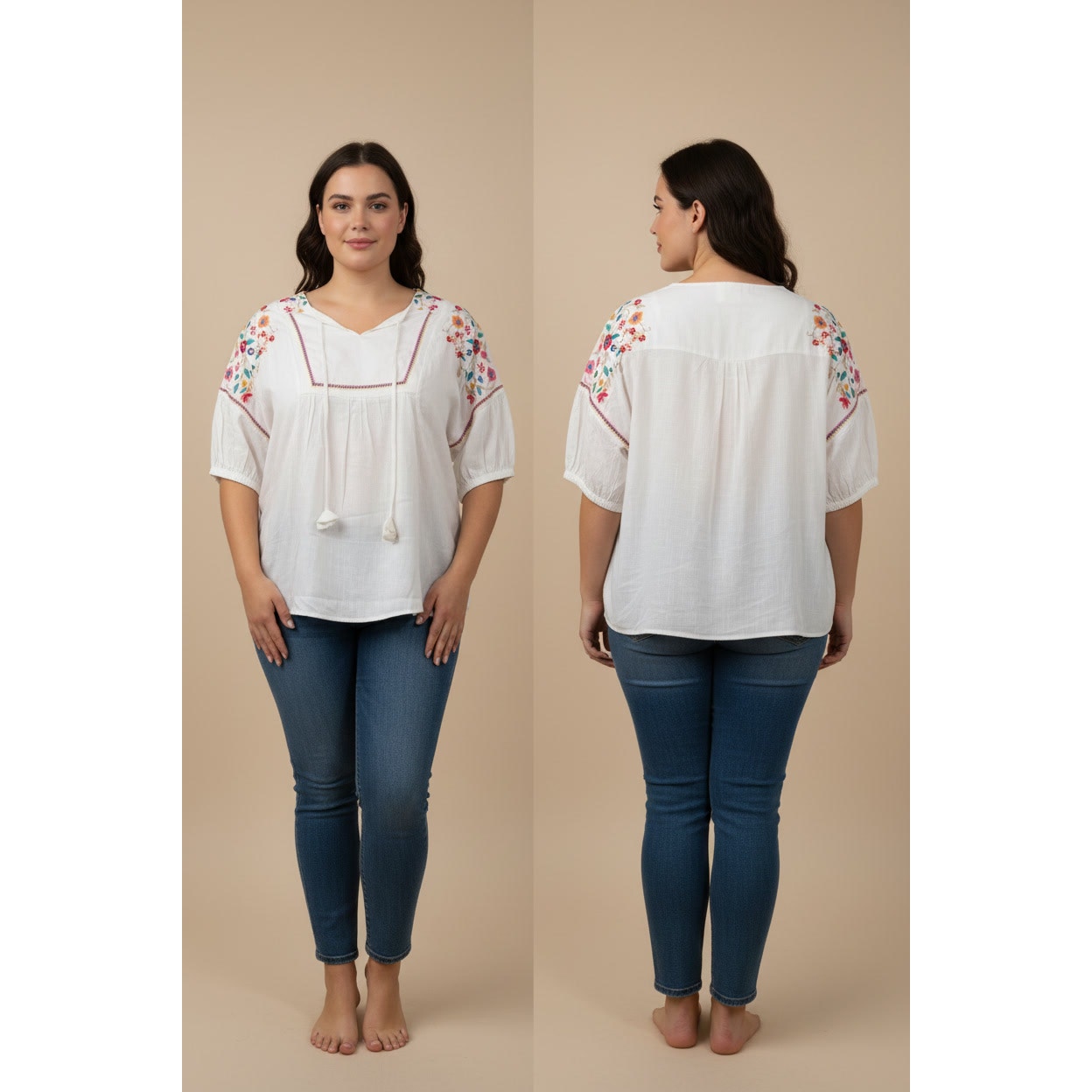 1438 - Umgee White Linen Embroidered  Blouse _ Size L - NWT