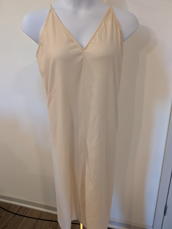 1155-H & M Beige Sleeveless Midi Dress Boho Tie Back - NWT- Size Large