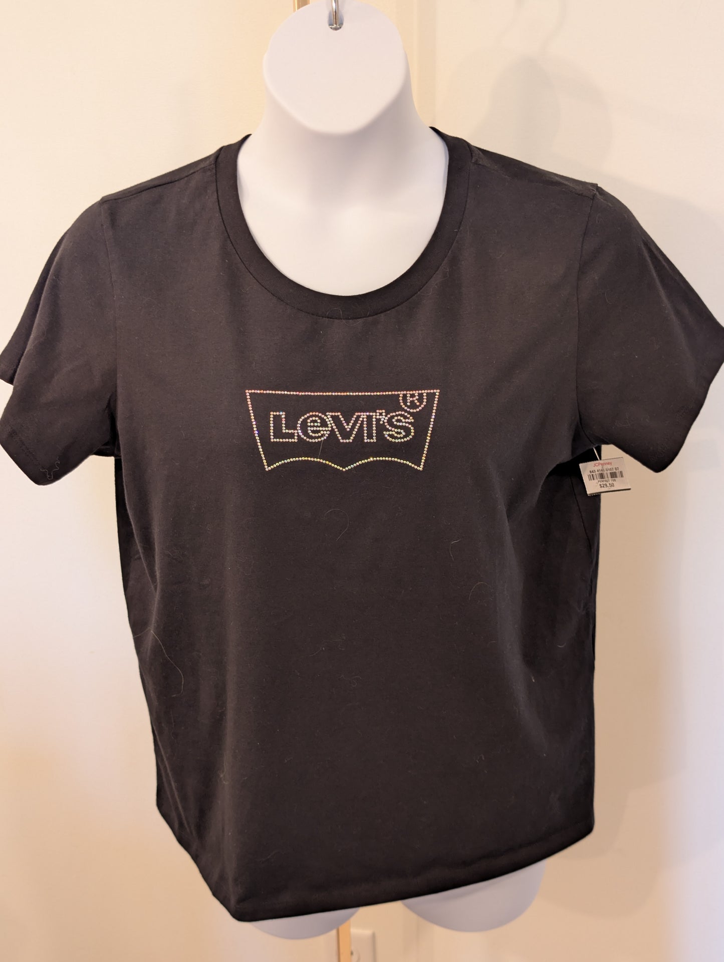 1157 - Levi's Black Rhinestone Logo Crop T-Shirt Womens - NWT - 1X