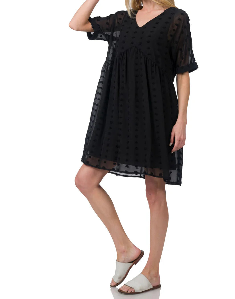 1181 - Zenana Black Sheer Polka Dot Babydoll Dress Womens - NWT - Size Sm