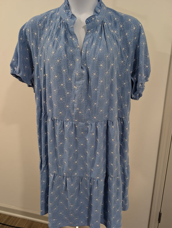 1187 - CeCe Blue Floral Puff Sleeve Babydoll Mini Dress Cottagecore - NWOT - 3X