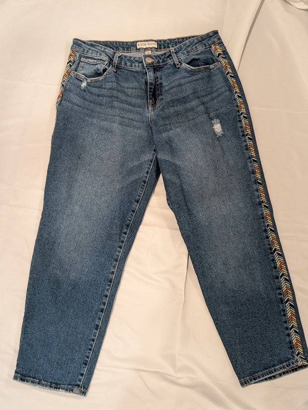 1195  - Knox Rose Jeans Straight Leg Denim w/ Embroider Chevron Side Stripe - 10